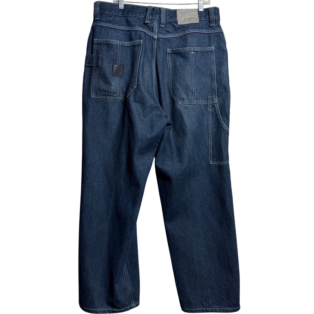 Iced Out Baggy Carpenter Jeans Mens 36x32 Dark Wash Denim Streetwear Skater Y2K